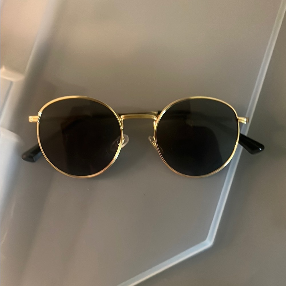 Round Gold Sunglasses with Black Lenses